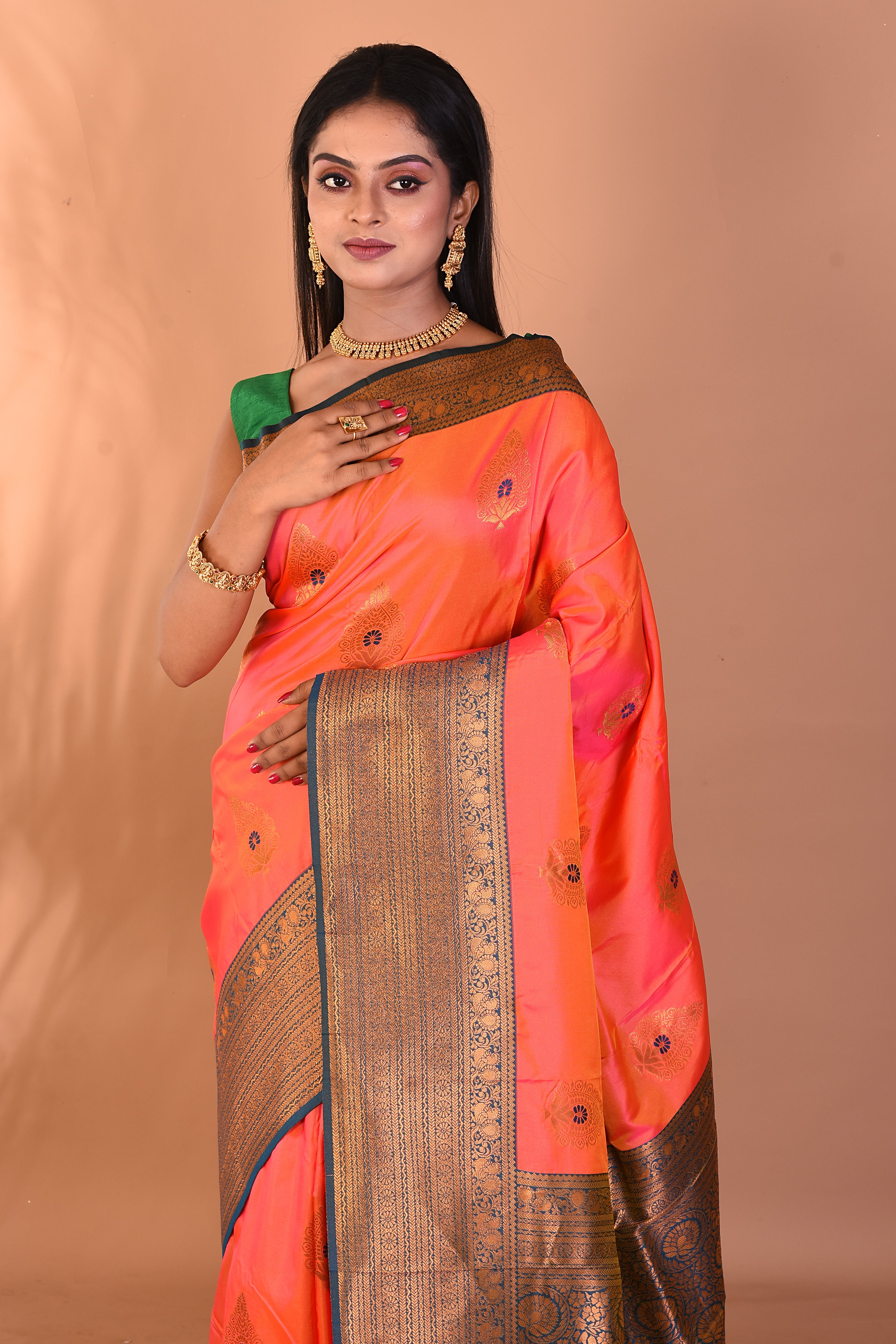 Peach Blended Paithani Silk Saree - Keya Seth Exclusive