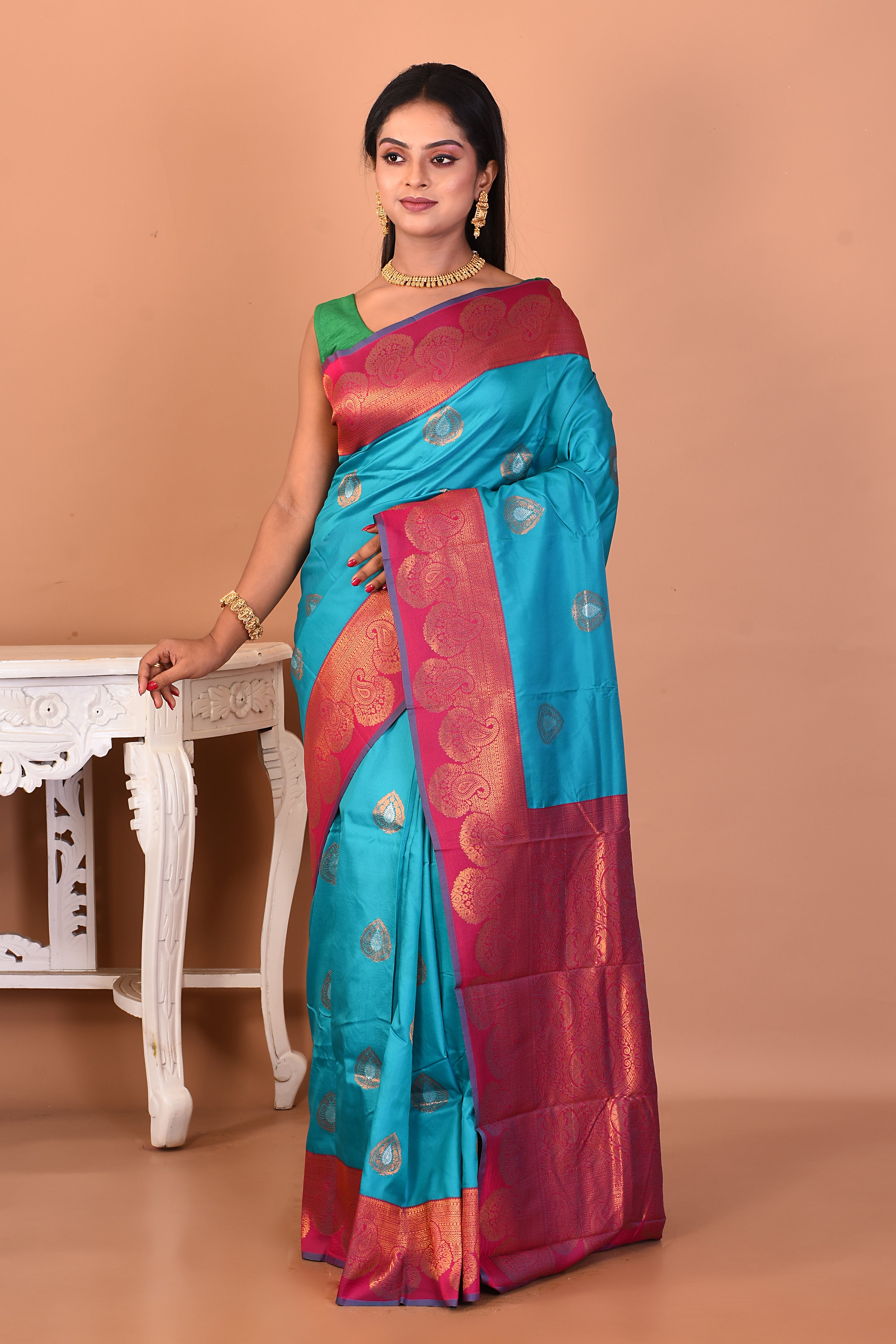 Sea Green Blended Katan Silk Saree - Keya Seth Exclusive