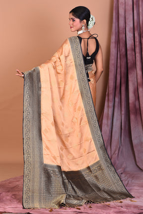 Beige Satin Silk Saree with Black Borders - Keya Seth Exclusive