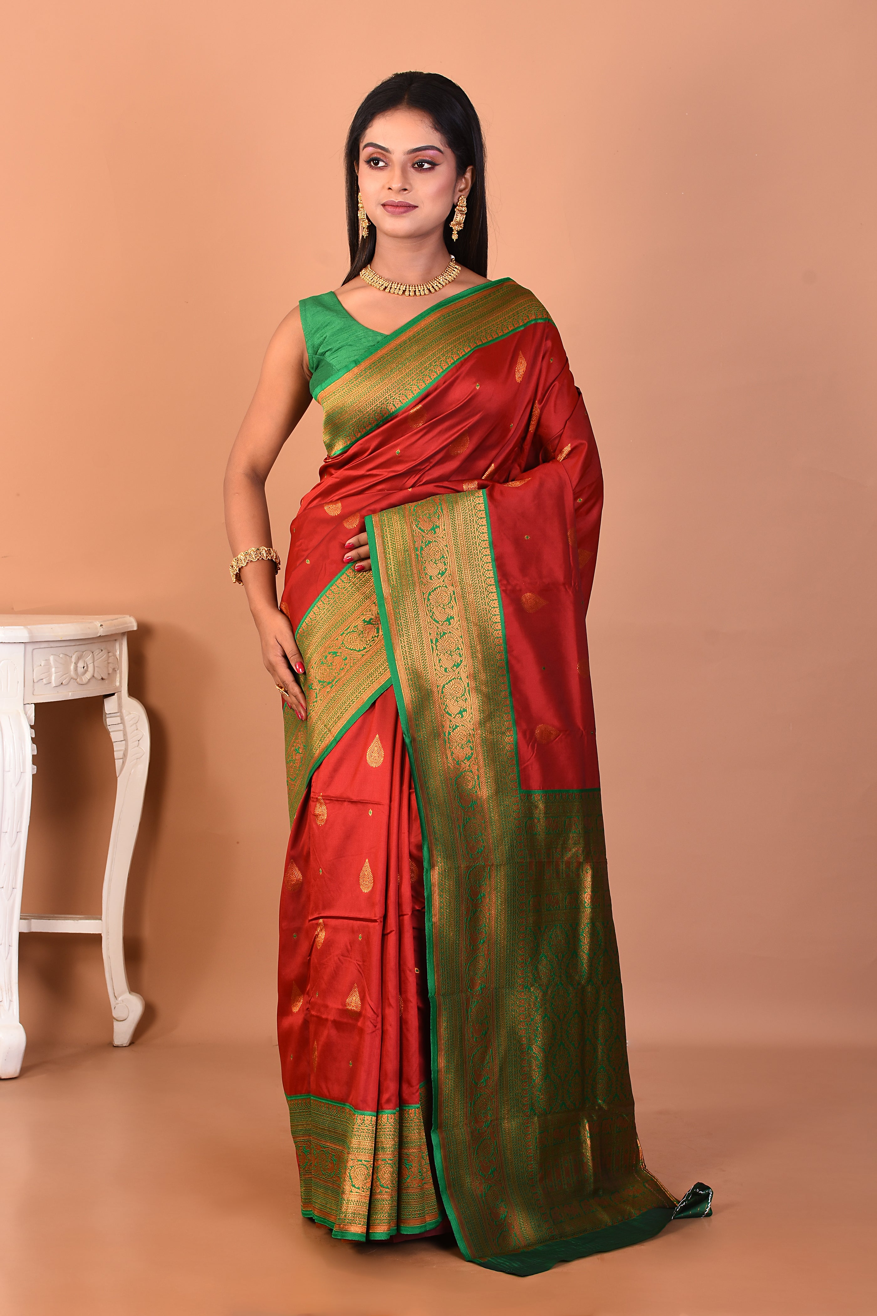 Maroon Blended Katan Silk Saree - Keya Seth Exclusive