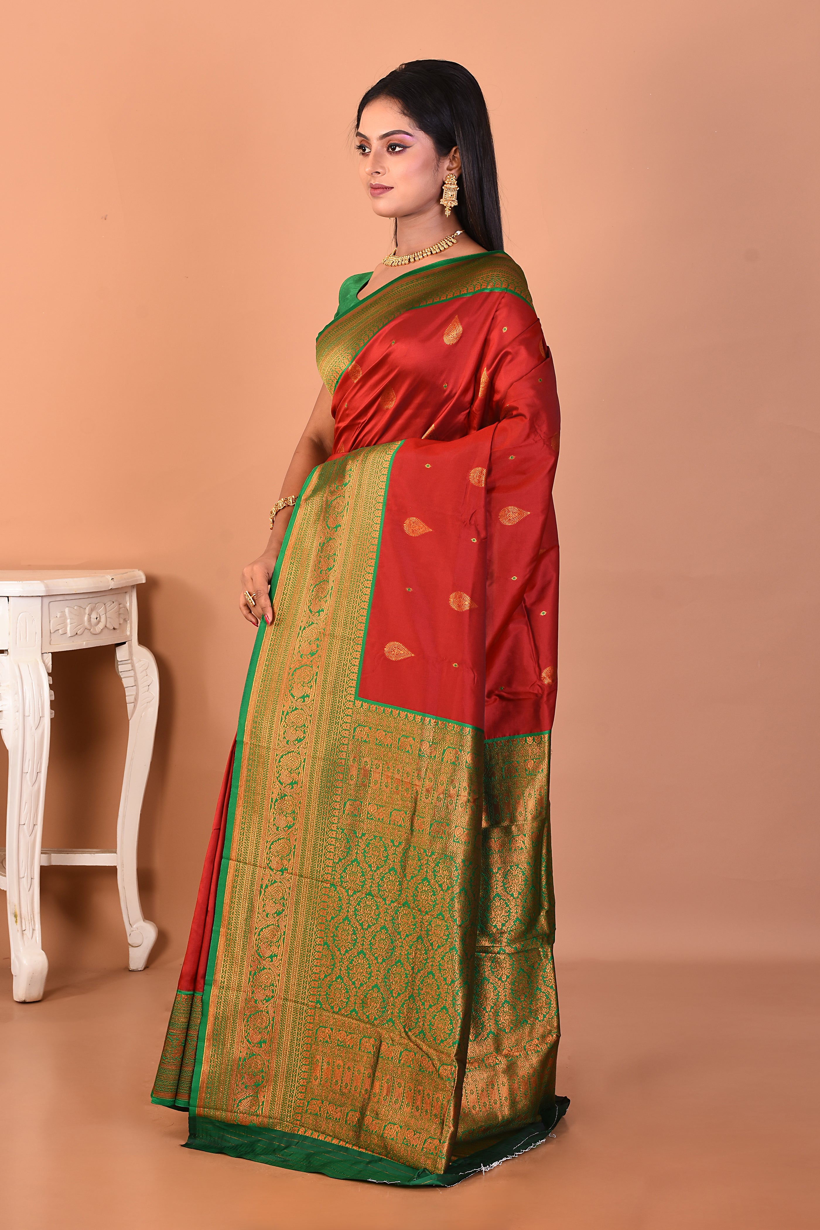 Maroon Blended Katan Silk Saree - Keya Seth Exclusive