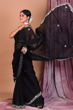 Black Jimmy Choo Saree with Stonework - Keya Seth Exclusive