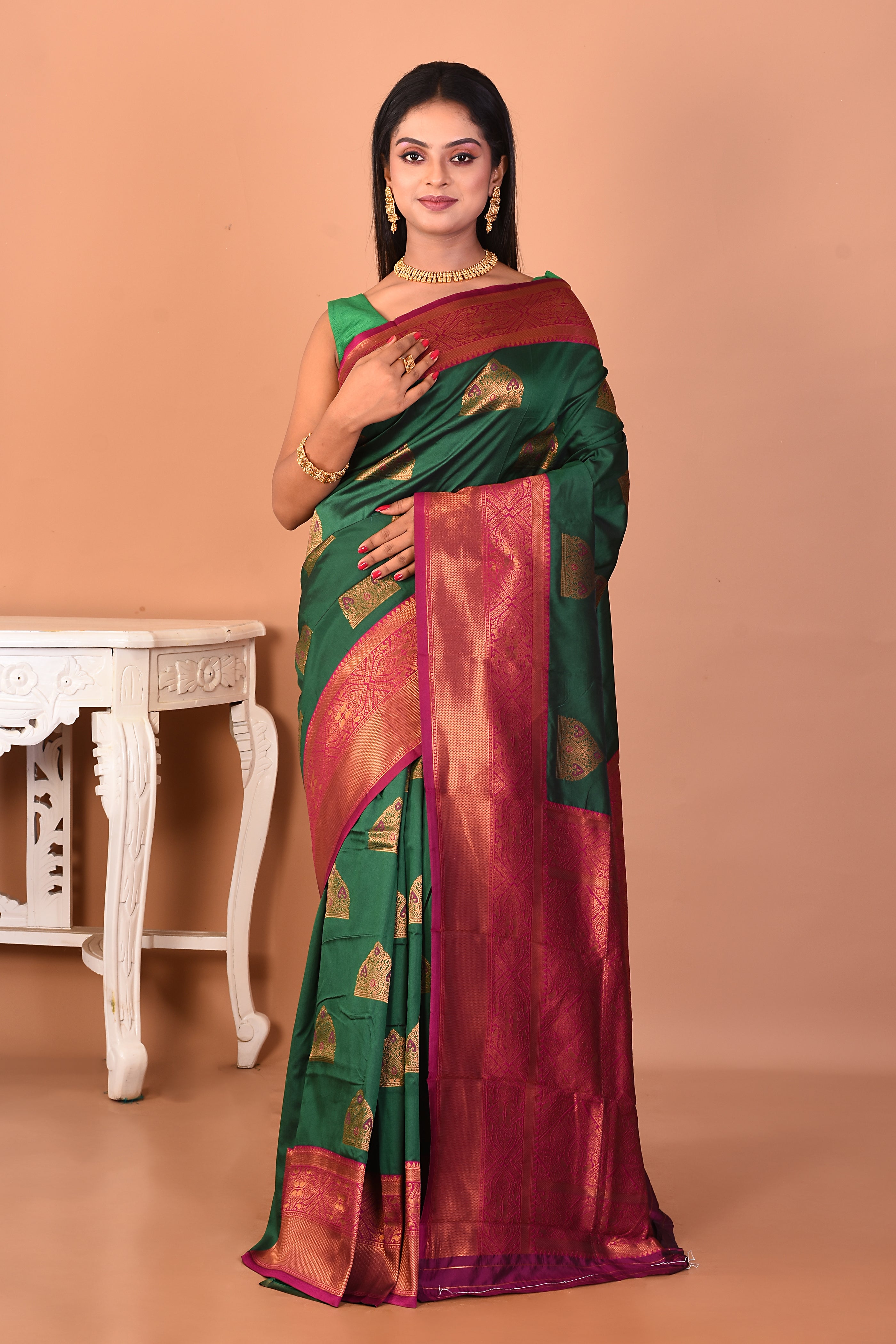 Dark Green Blended Kanjivaram Silk Saree - Keya Seth Exclusive