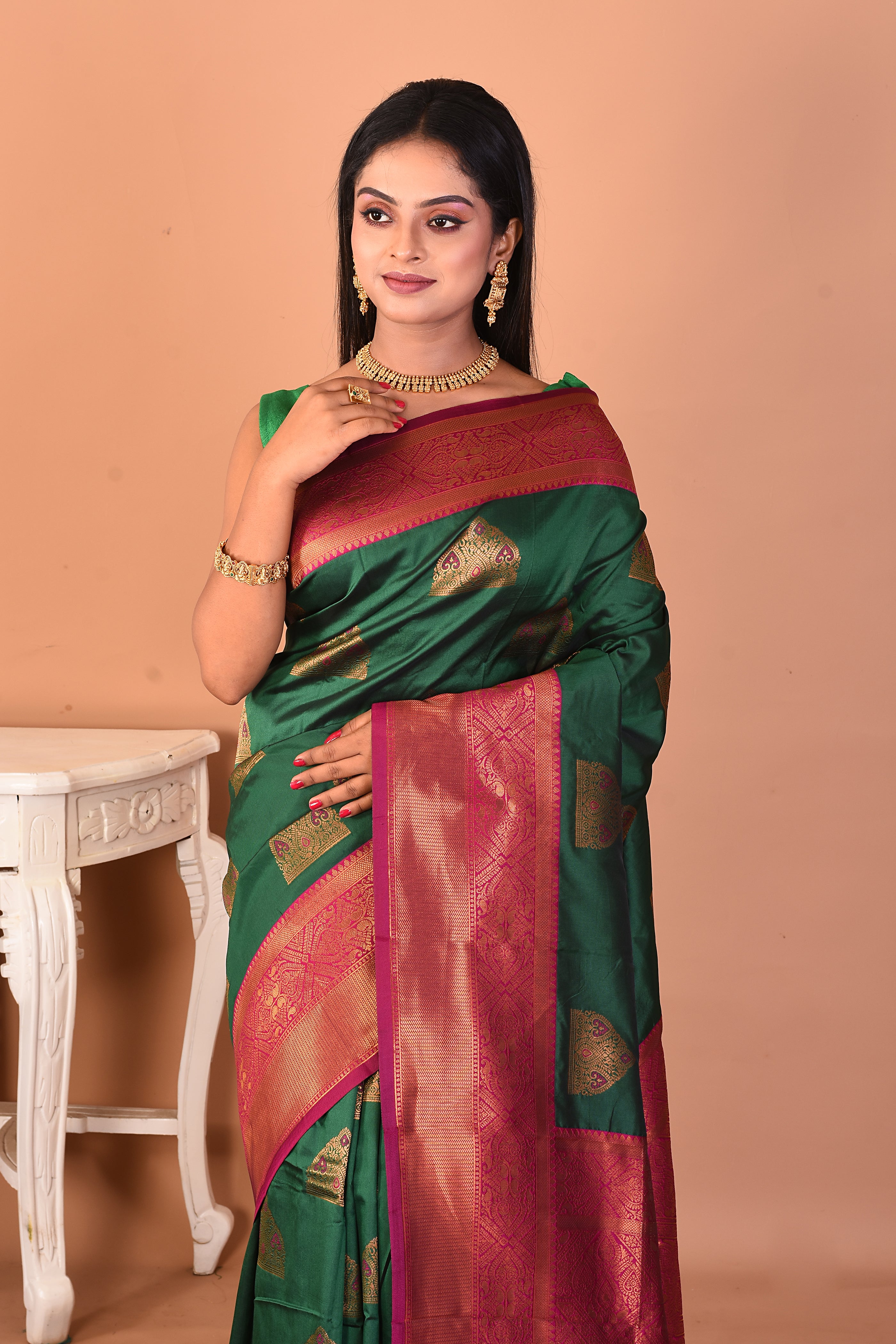 Dark Green Blended Kanjivaram Silk Saree - Keya Seth Exclusive