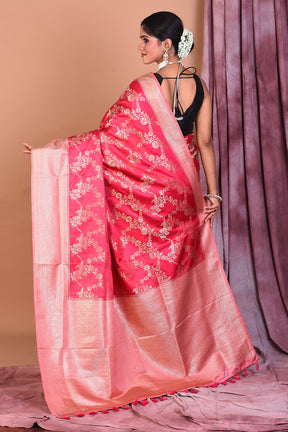 Light Pink Satin Silk Saree with Golden Zari - Keya Seth Exclusive