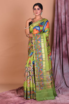 Green Printed Paper Silk with Golden Zari - Keya Seth Exclusive