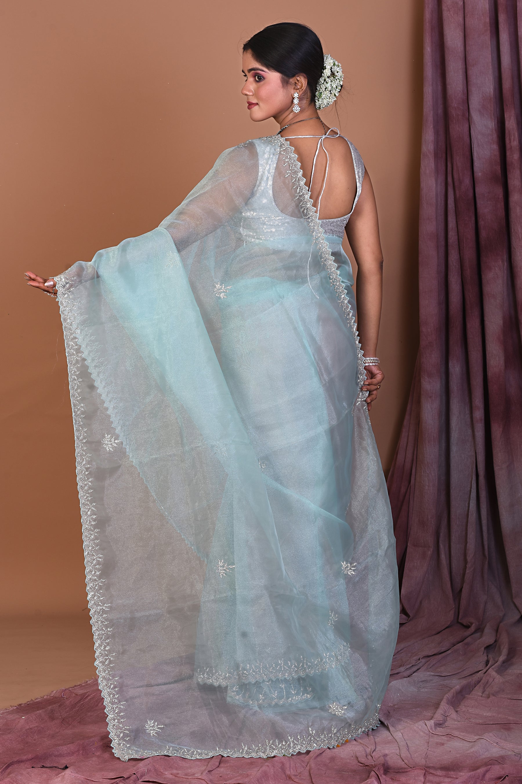 Sea Green Jimmy Choo Saree with Stonework - Keya Seth Exclusive