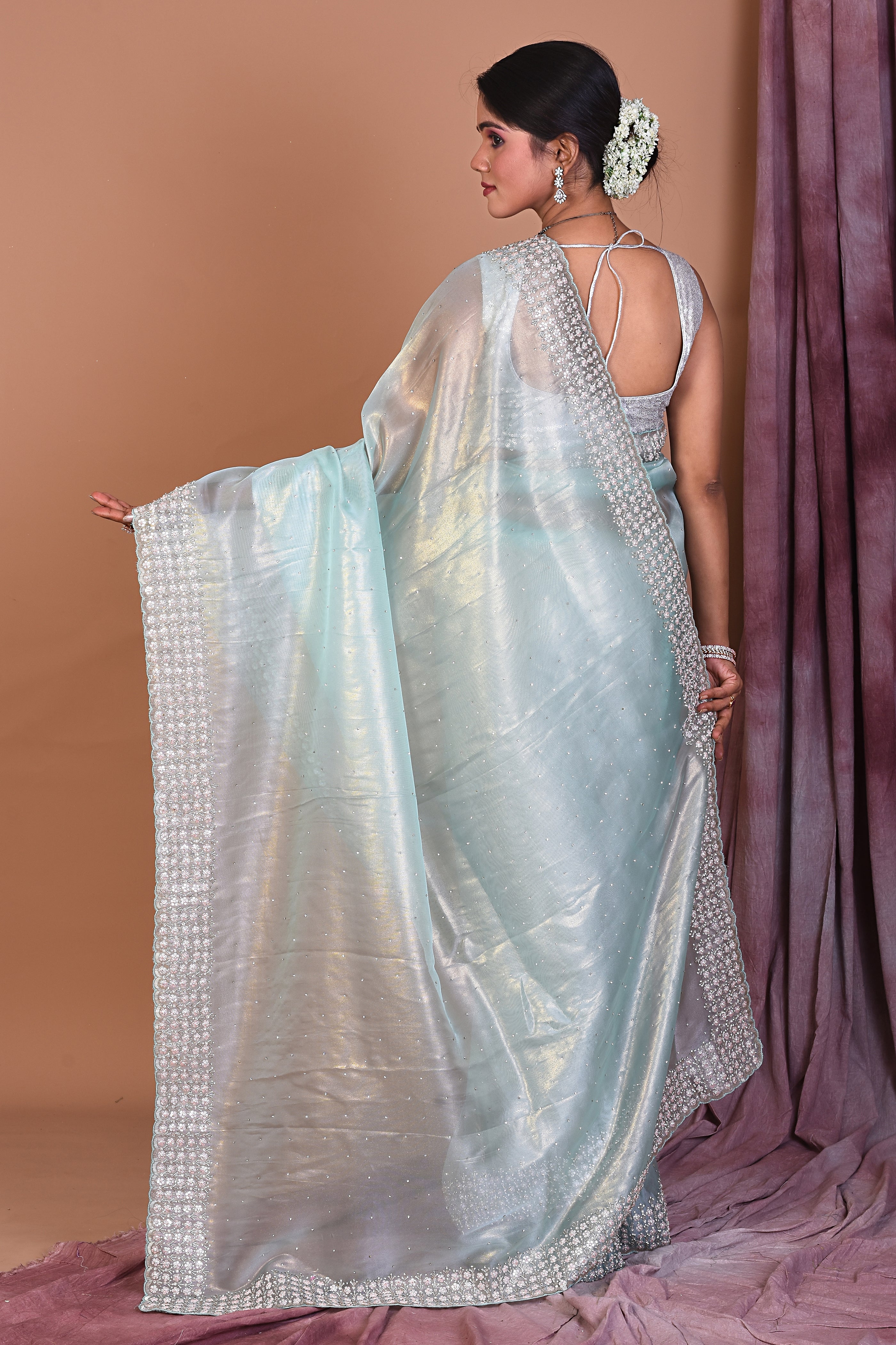 Sea Green Jimmy Choo Saree with Stonework - Keya Seth Exclusive