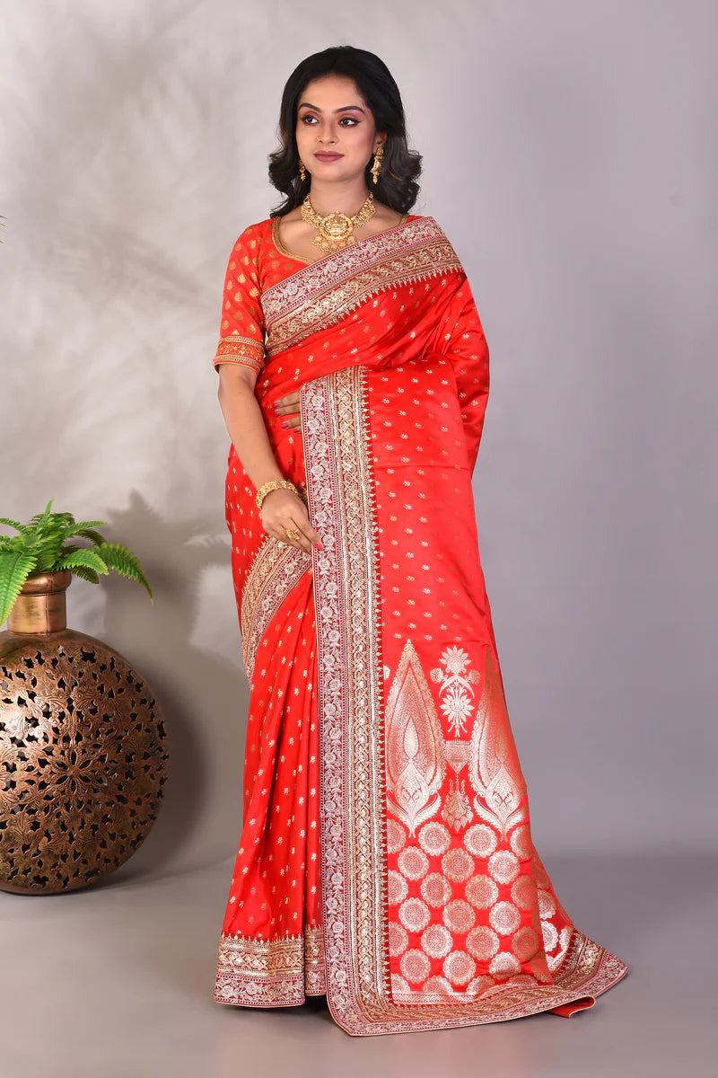 Red Pure Katan Banarasi Saree - Keya Seth Exclusive