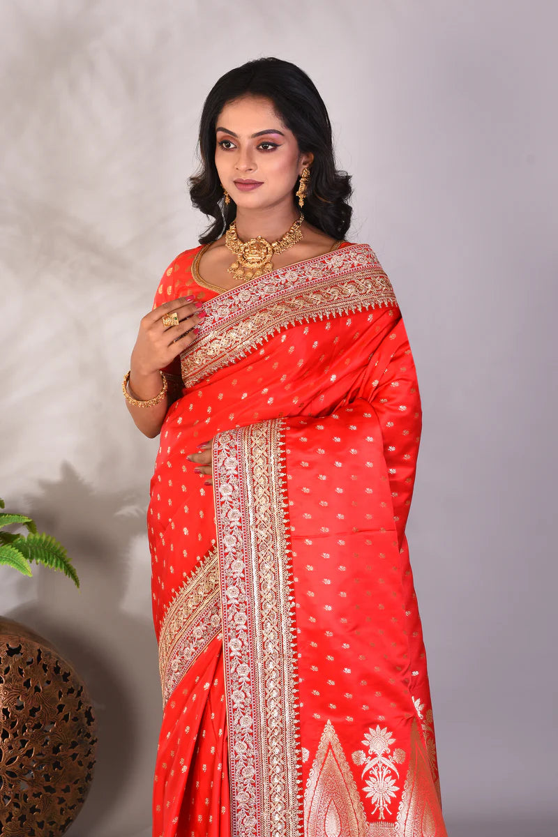 Red Pure Katan Banarasi Saree - Keya Seth Exclusive