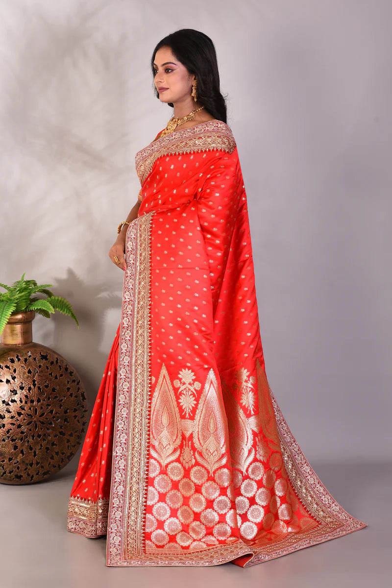 Red Pure Katan Banarasi Saree - Keya Seth Exclusive