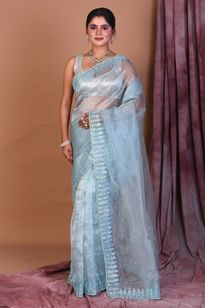 Sky Blue Jimmy Choo Saree with Stonework - Keya Seth Exclusive