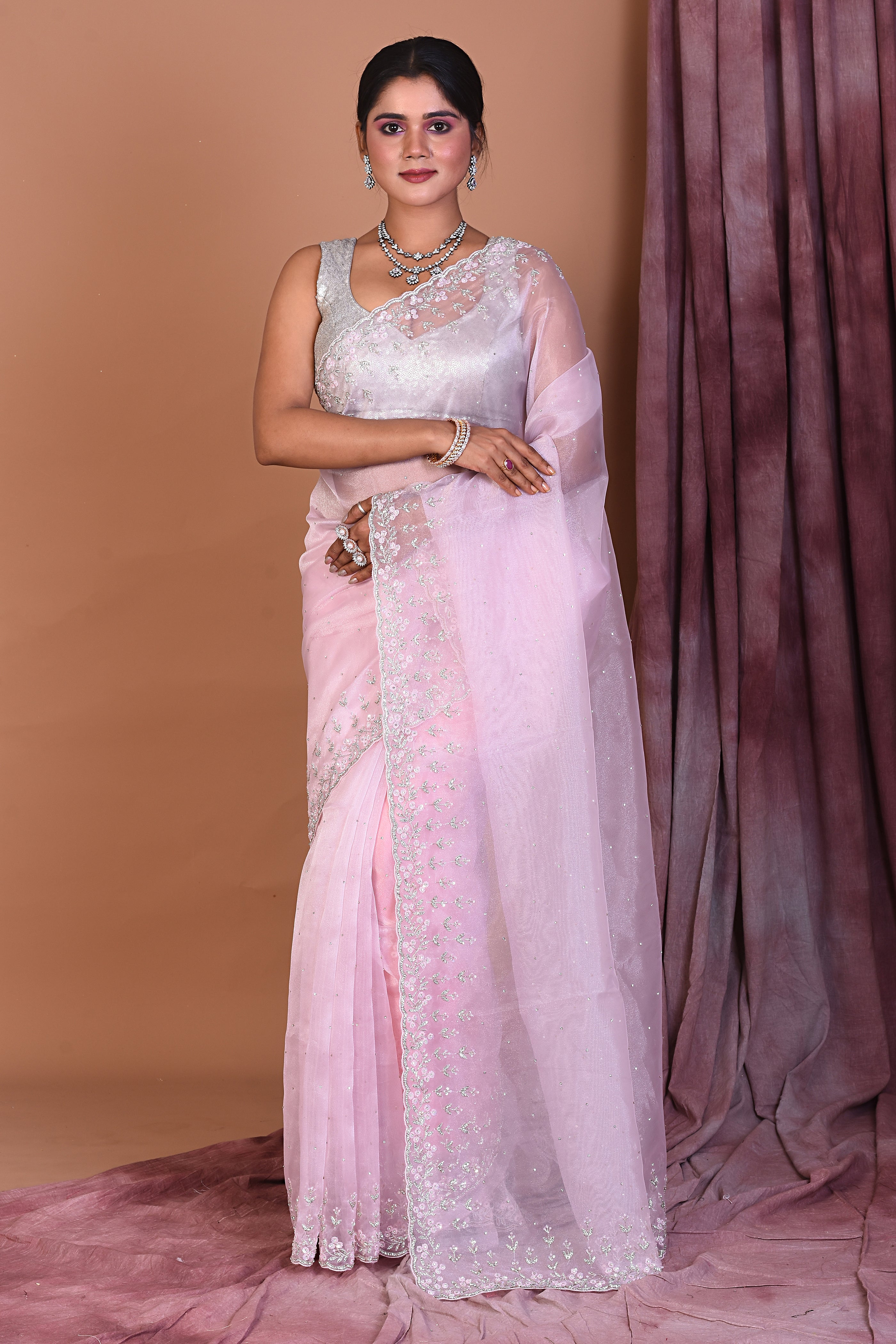 Baby Pink Jimmy Choo Saree with Stonework - Keya Seth Exclusive