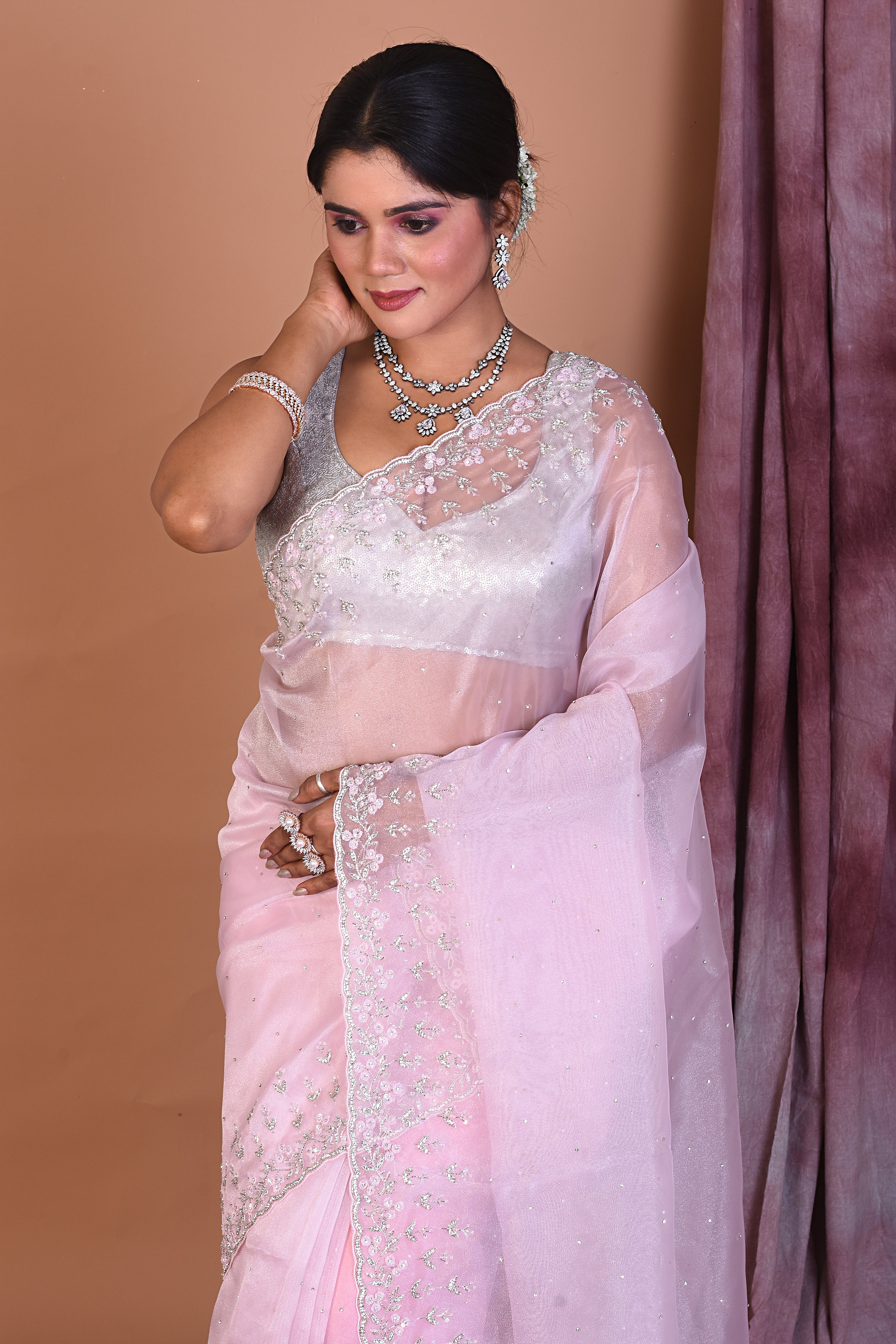 Baby Pink Jimmy Choo Saree with Stonework - Keya Seth Exclusive