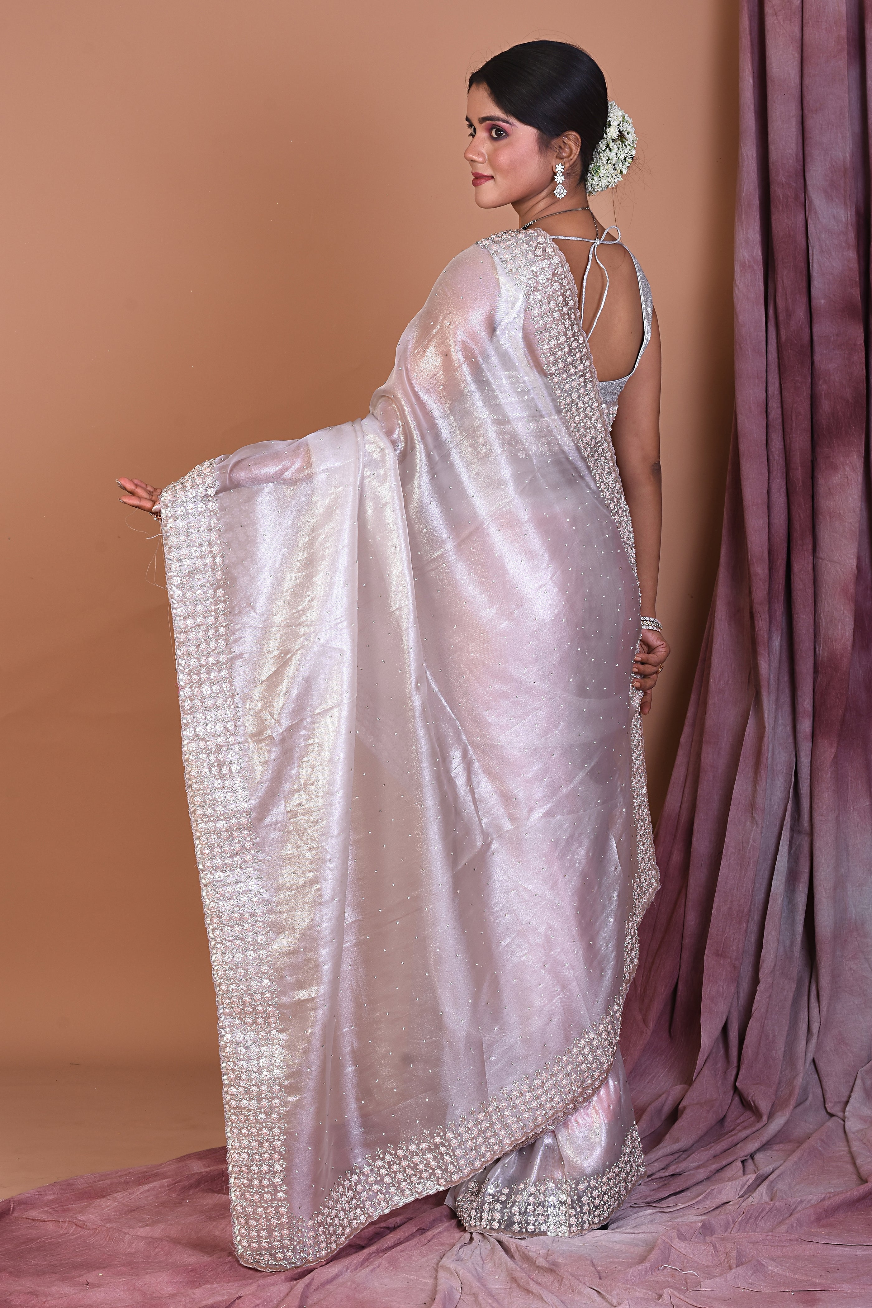 Light Pink Jimmy Choo Saree with Stonework - Keya Seth Exclusive