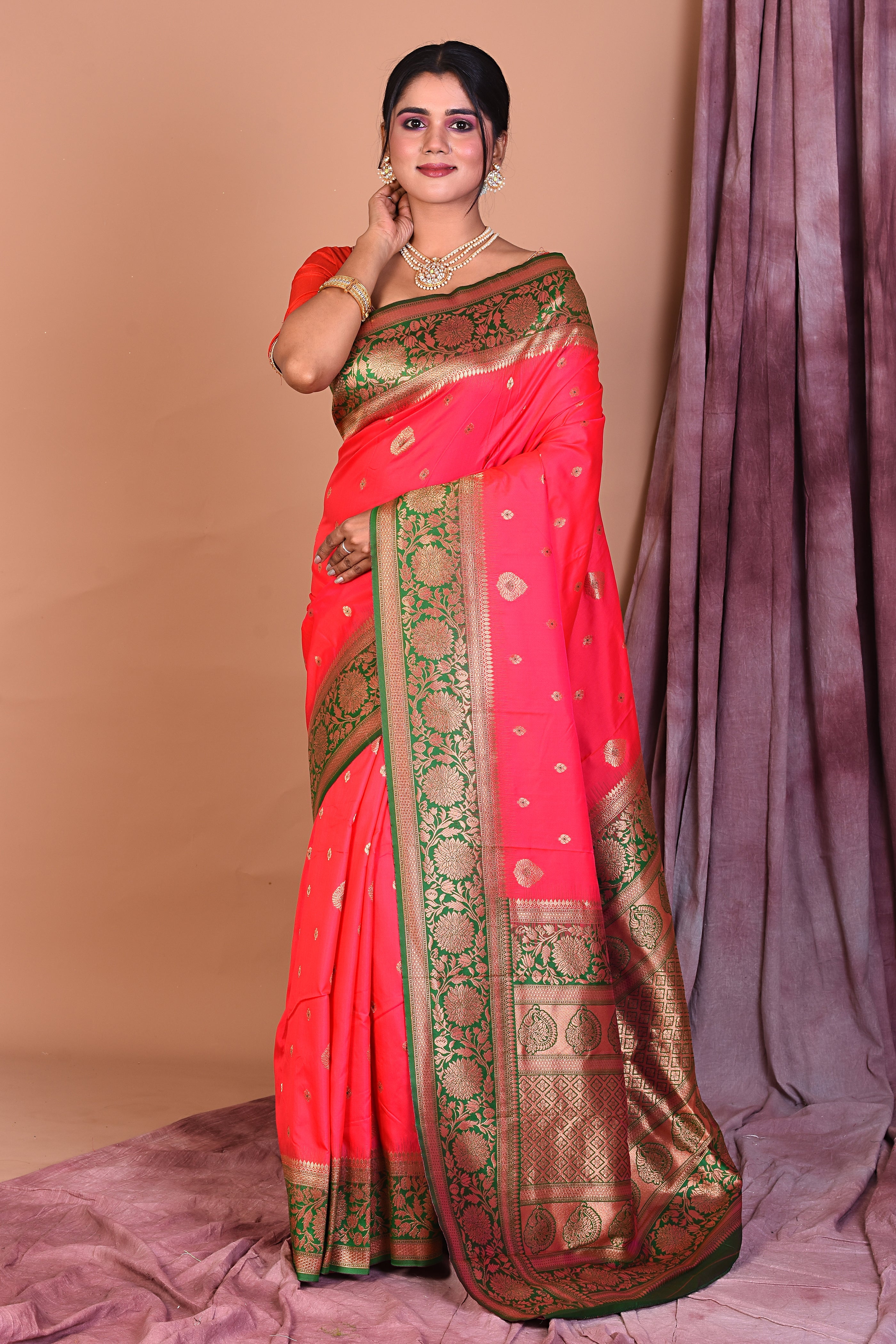 Designer Rani Art Silk Saree with Green Borders - Keya Seth Exclusive