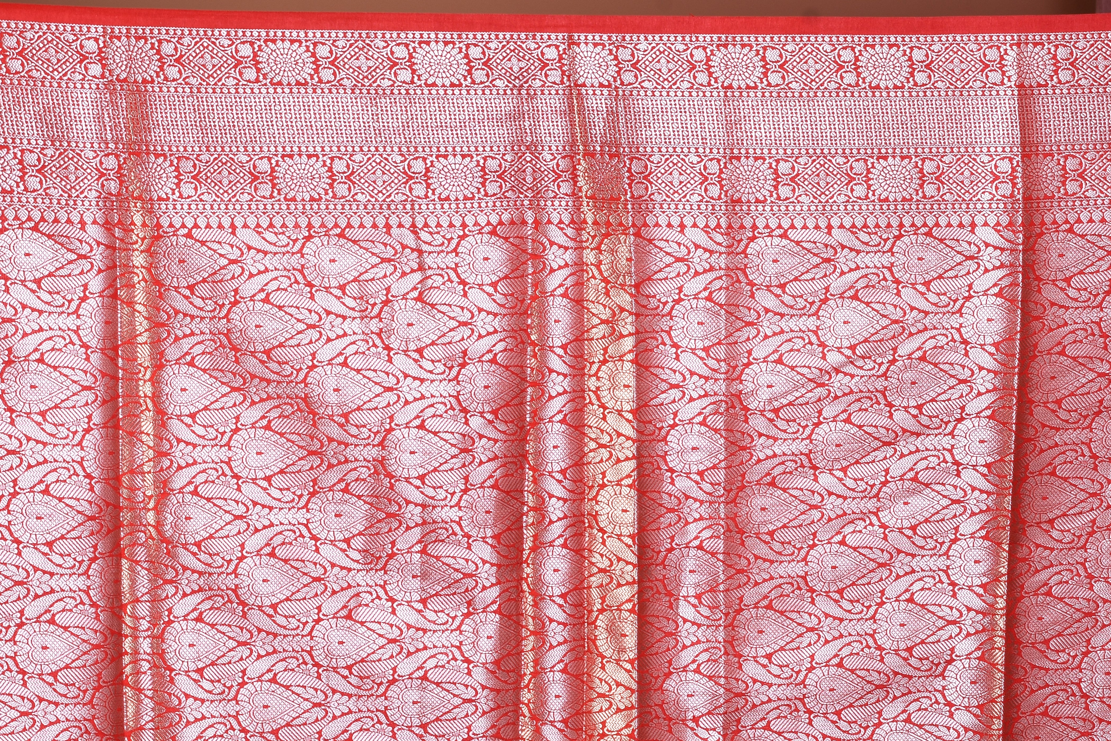 Red Blended Katan Saree with Golden Zari - Keya Seth Exclusive