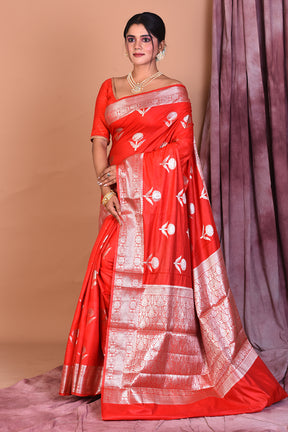 Red Blended Katan Saree with Golden Zari - Keya Seth Exclusive