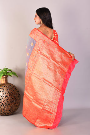 Dual Tone Grey Blended Kanjivaram Silk Saree - Keya Seth Exclusive