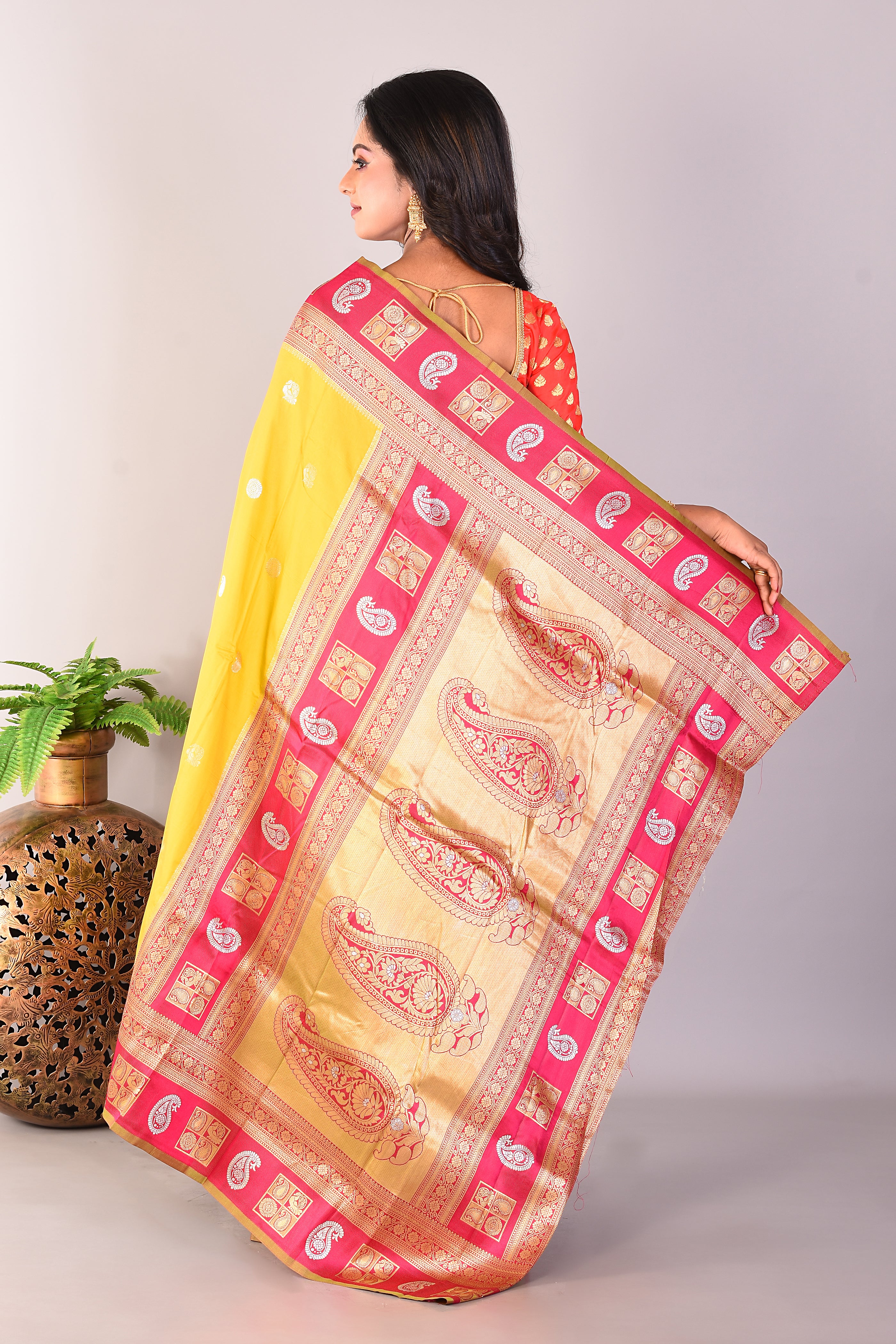 Lemon Blended Katan Silk Saree - Keya Seth Exclusive
