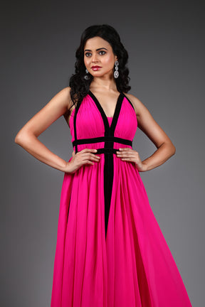 Fuchsia Pink Georgette Long Gown