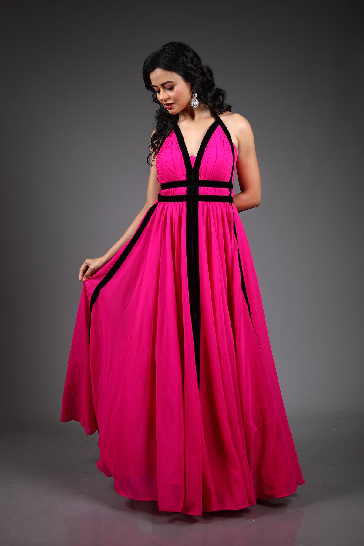 Fuchsia Pink Georgette Long Gown