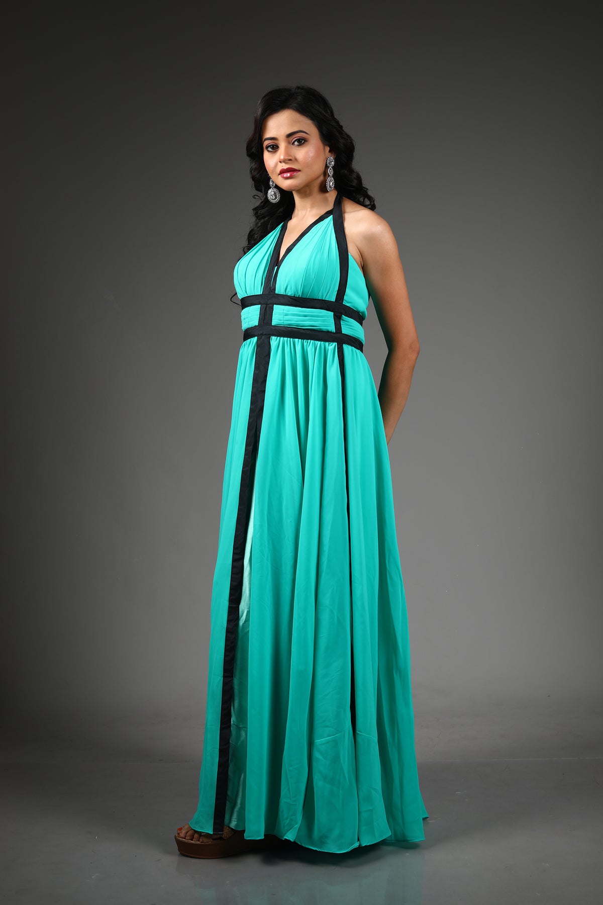 Sea Green Georgette Long Gown