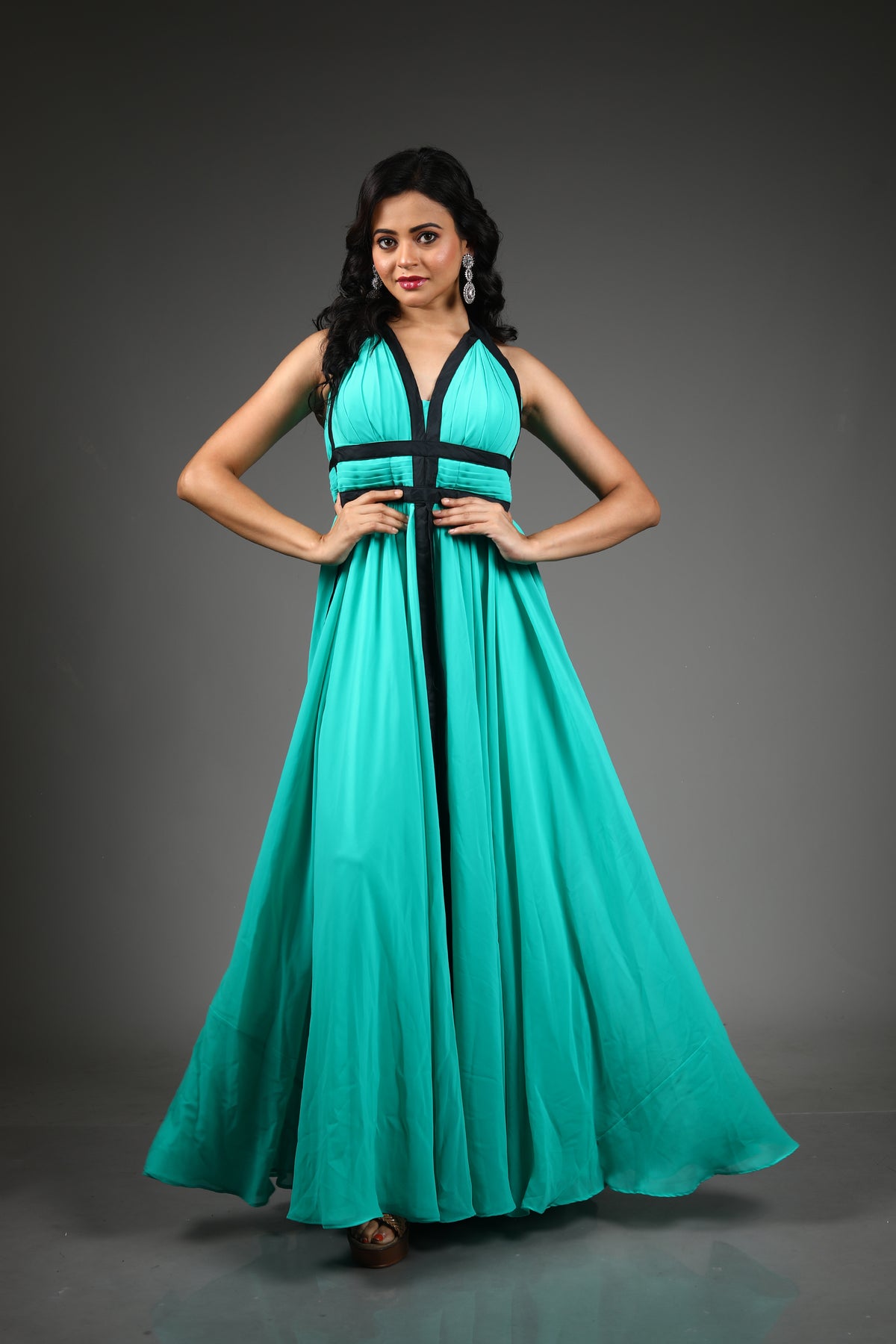 Sea Green Georgette Long Gown