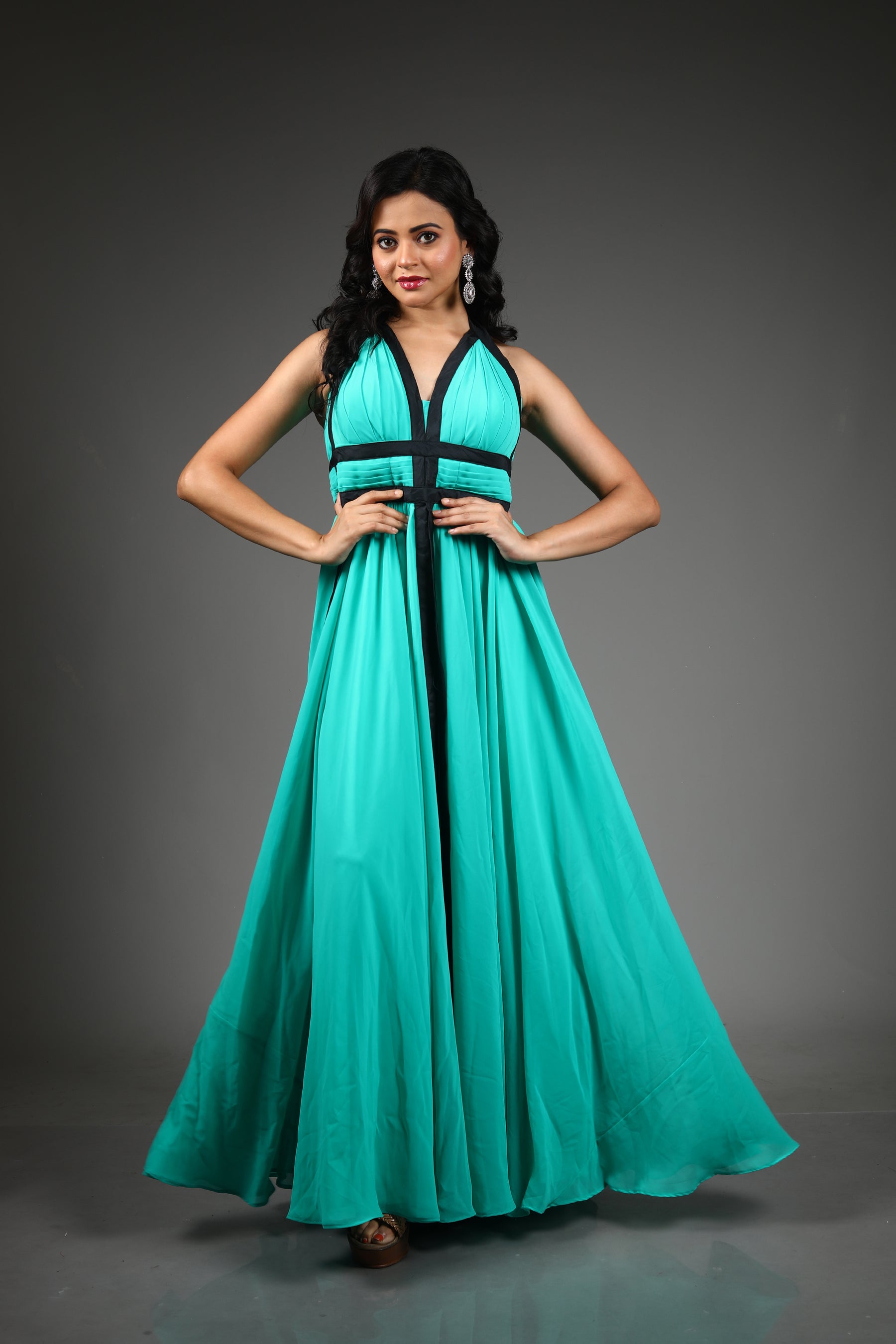 Sea Green Georgette Long Gown