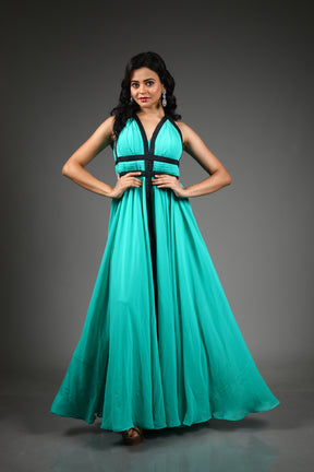 Sea Green Georgette Long Gown