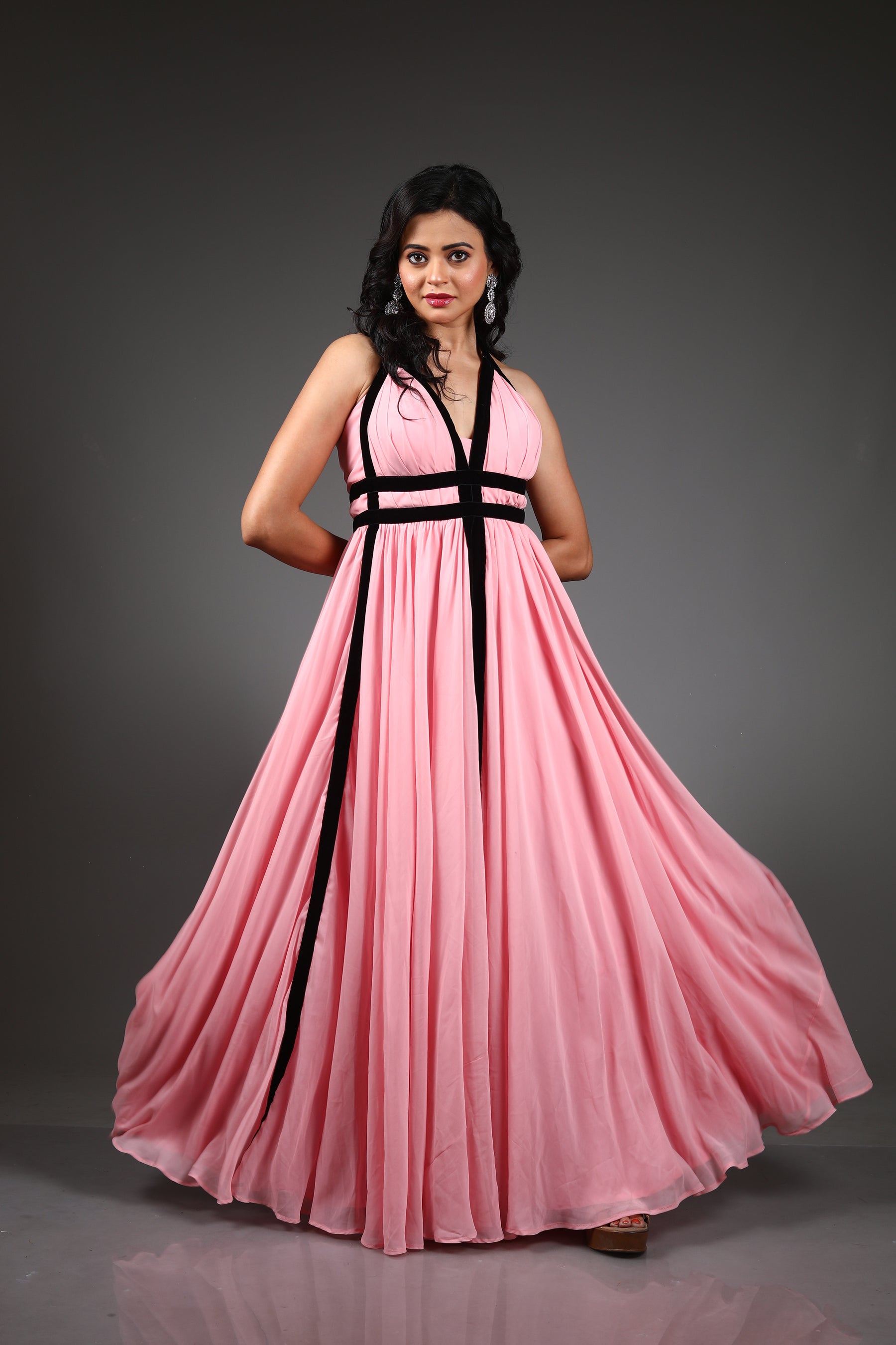 Baby Pink Georgette Long Gown