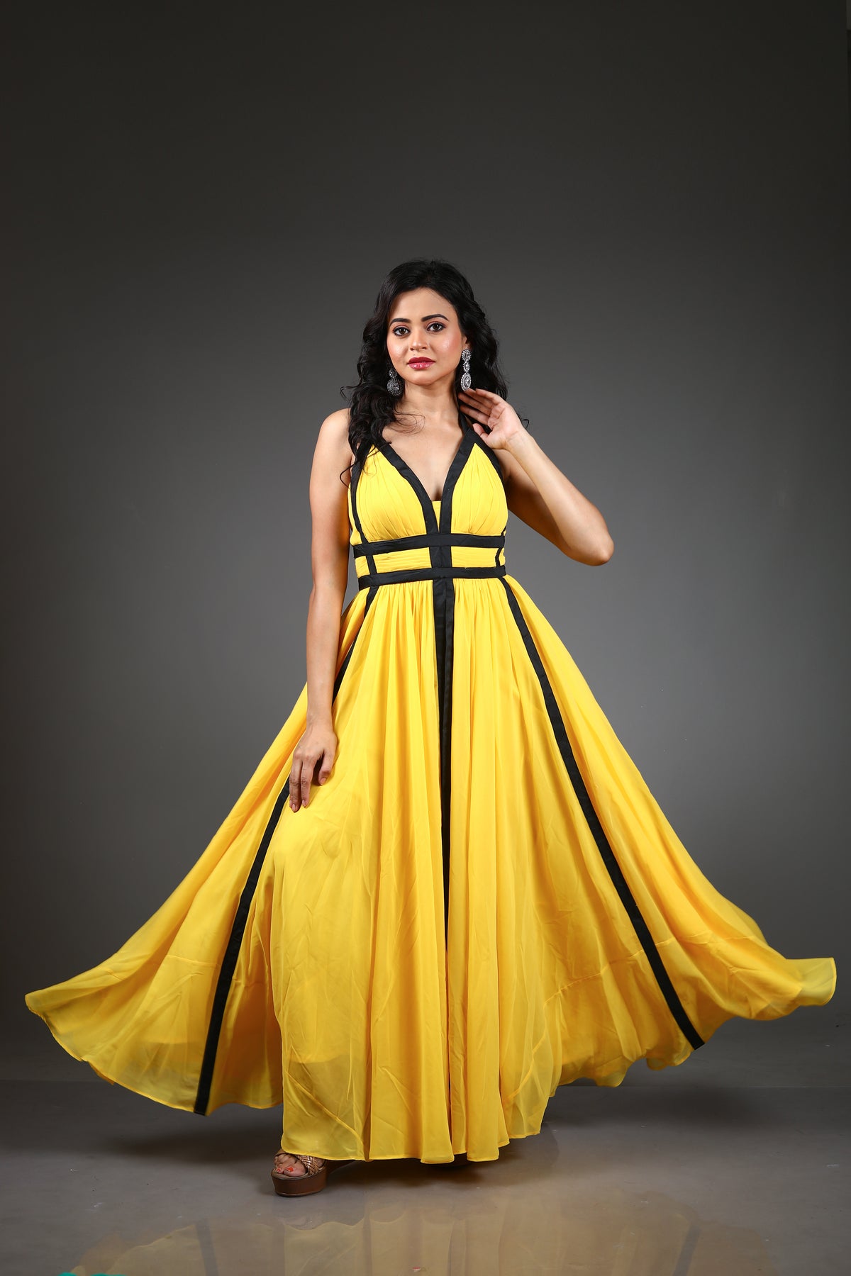 Yellow Georgette Long Gown