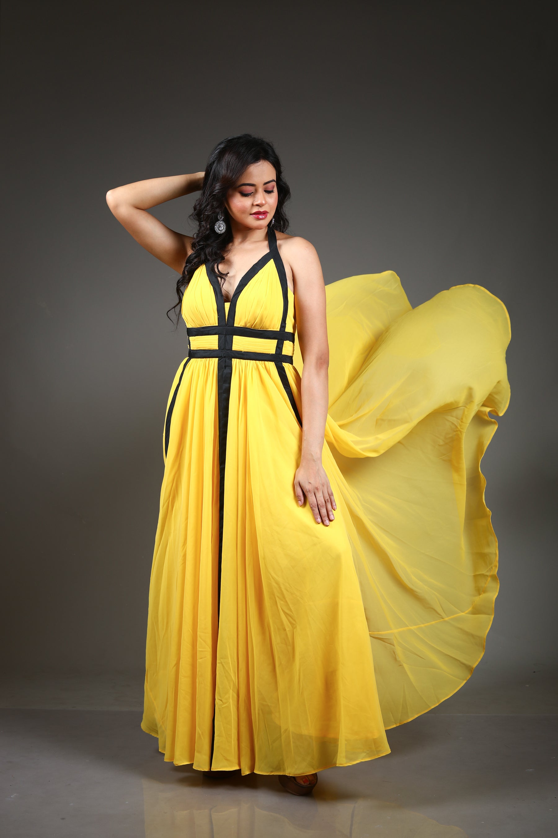 Yellow Georgette Long Gown