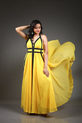 Yellow Georgette Long Gown