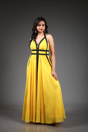 Yellow Georgette Long Gown