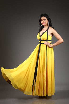 Yellow Georgette Long Gown