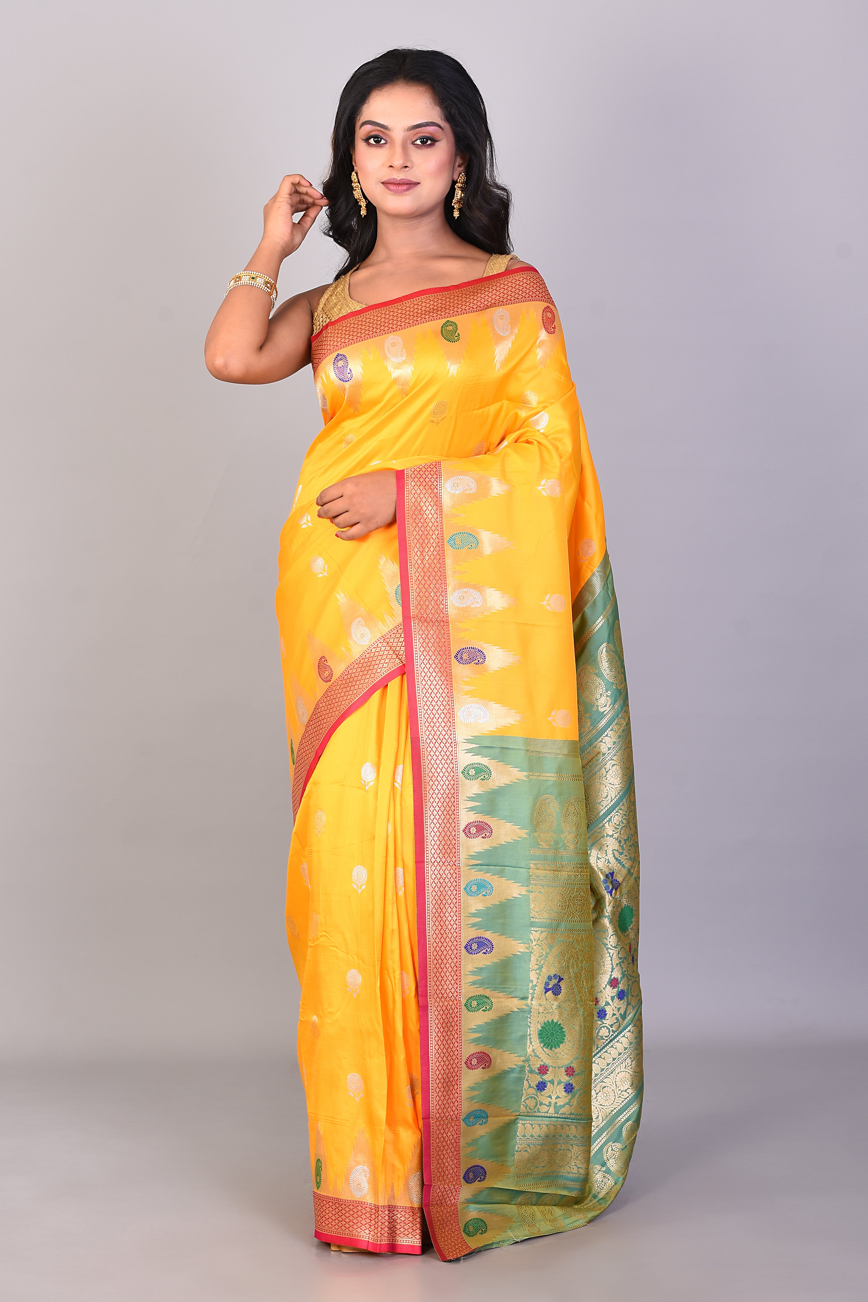 Yellow Mushroo Silk Saree - Keya Seth Exclusive