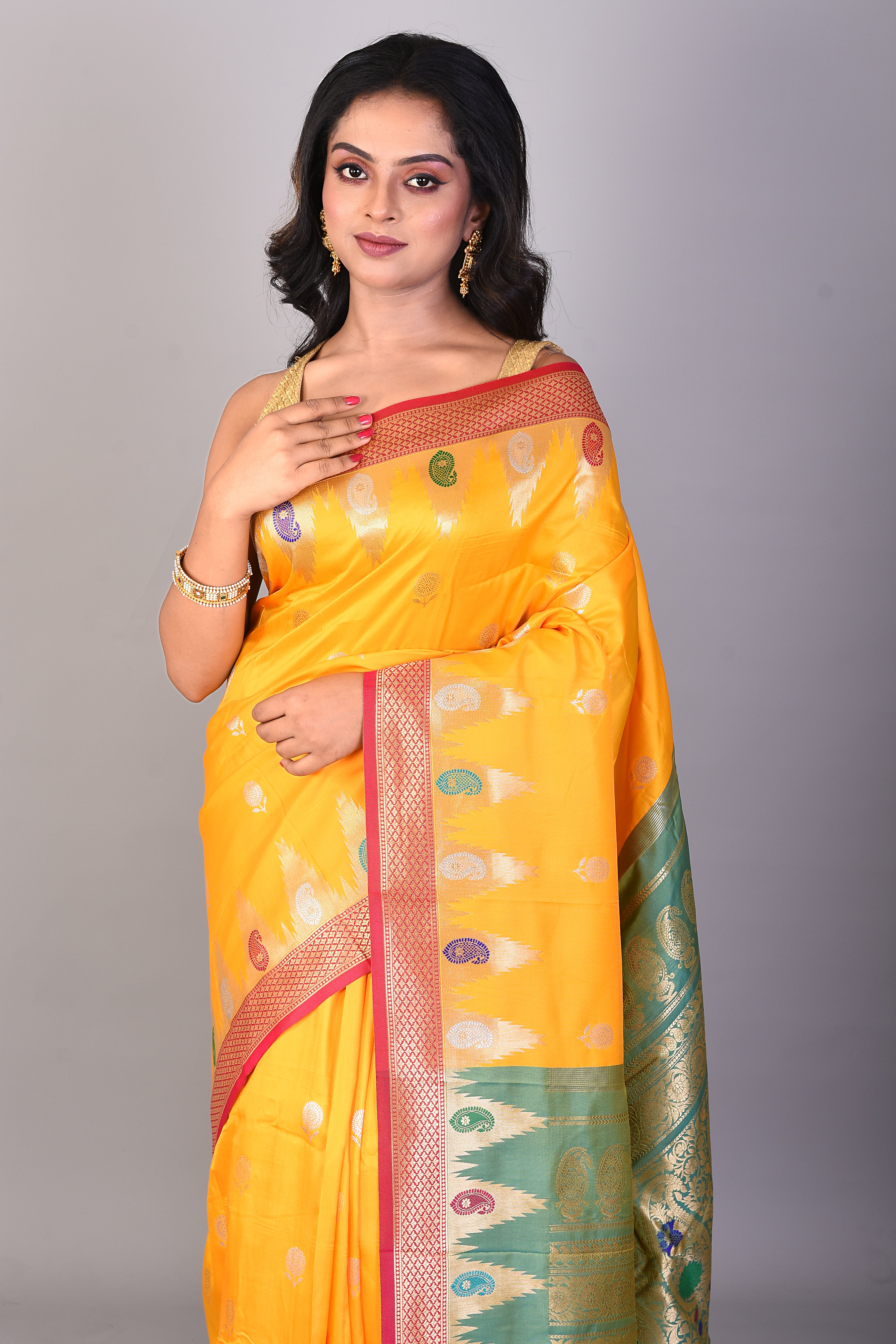 Yellow Mushroo Silk Saree - Keya Seth Exclusive