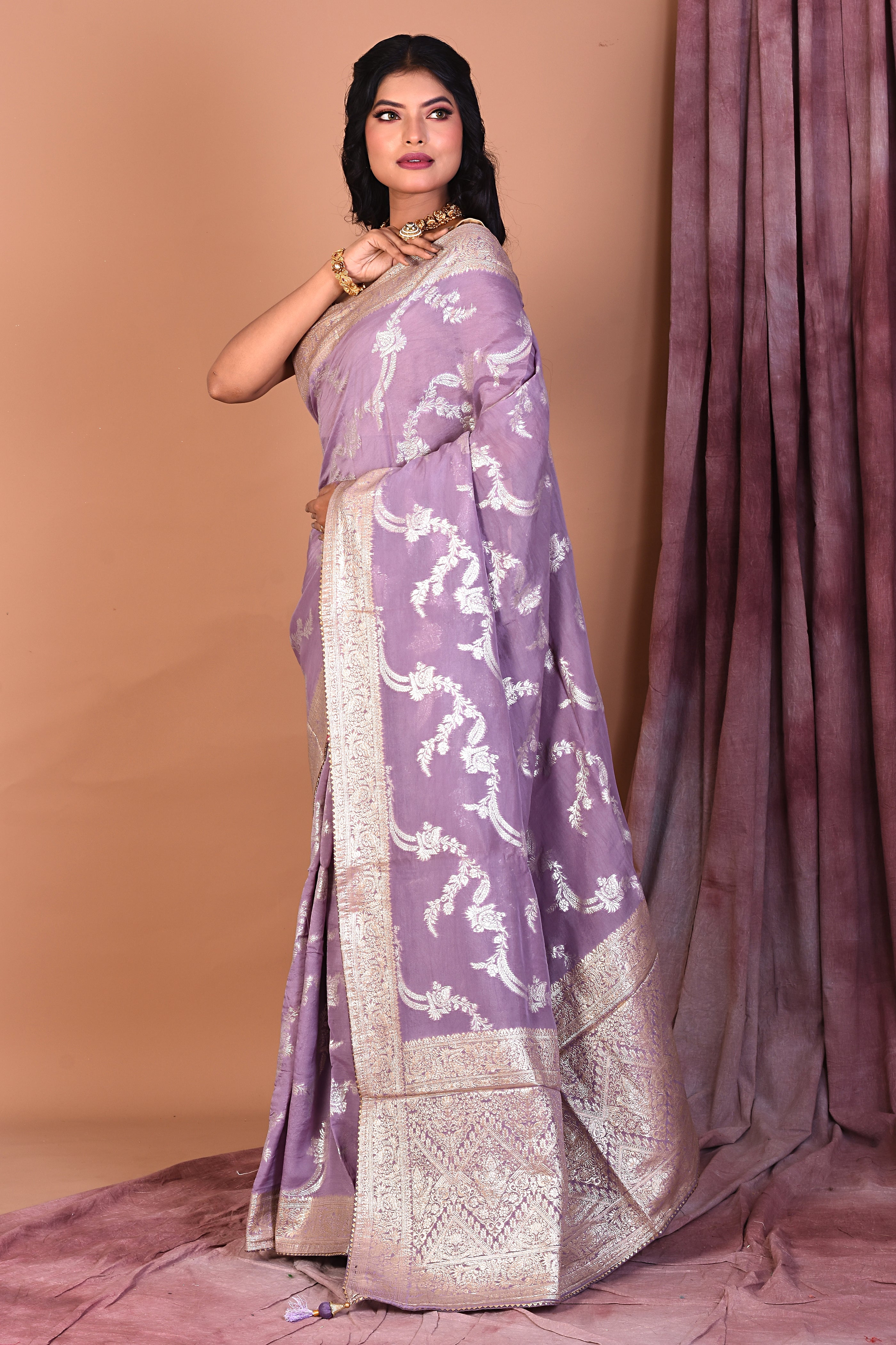 Mauve Blended Georgette Saree with Jalwork - Keya Seth Exclusive