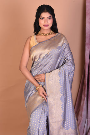 Grey Semi Katan Saree with Golden Zari - Keya Seth Exclusive