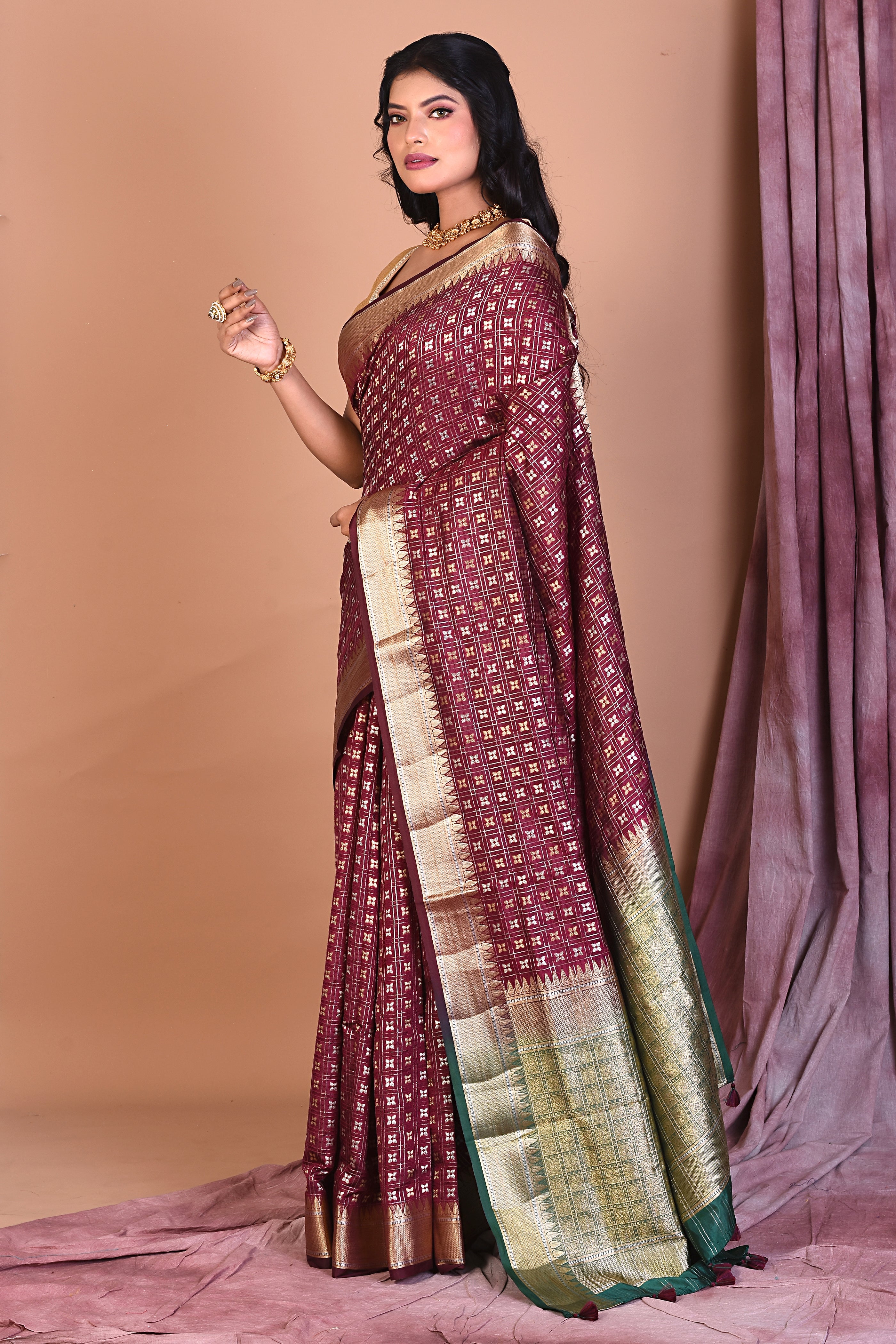 Wine Art Silk Saree with Zari Work - Keya Seth Exclusive