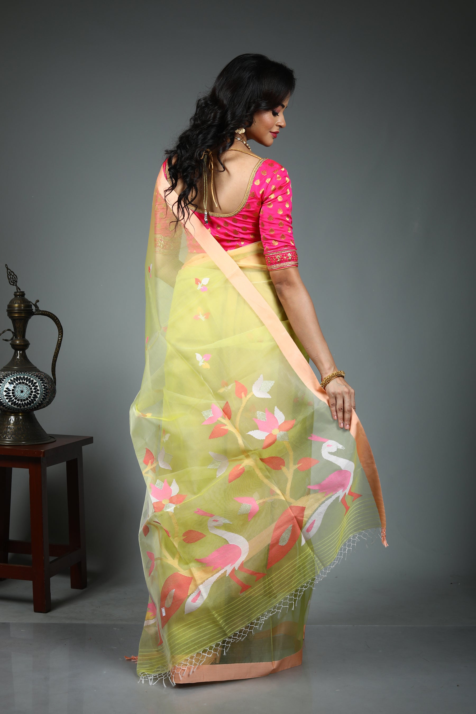 Lemon Yellow Pure Muslin Saree