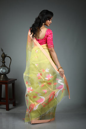 Lemon Yellow Pure Muslin Saree