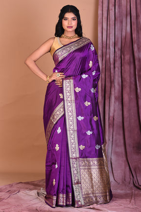 Purple Pure Katan Saree with Golden Zari - Keya Seth Exclusive