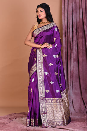 Purple Pure Katan Saree with Golden Zari - Keya Seth Exclusive