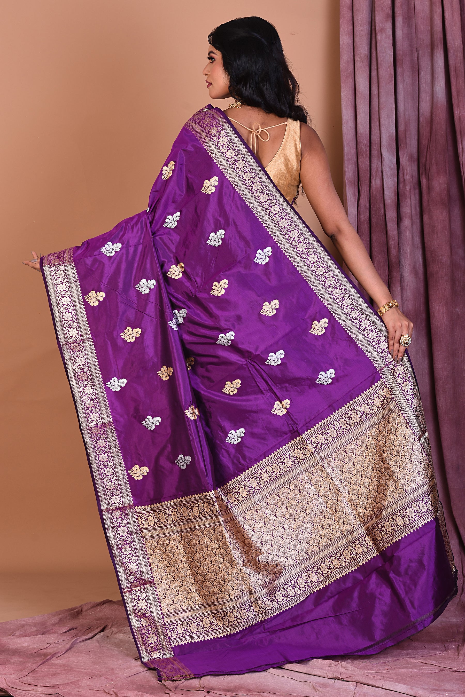 Purple Pure Katan Saree with Golden Zari - Keya Seth Exclusive