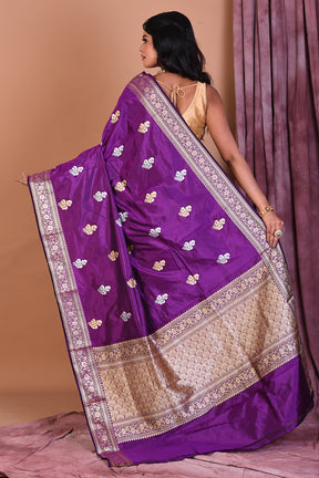 Purple Pure Katan Saree with Golden Zari - Keya Seth Exclusive