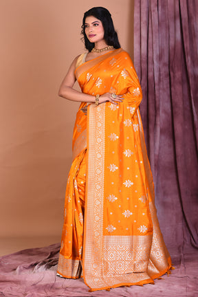 Mustard Blended Katan Saree with Golden Zari - Keya Seth Exclusive