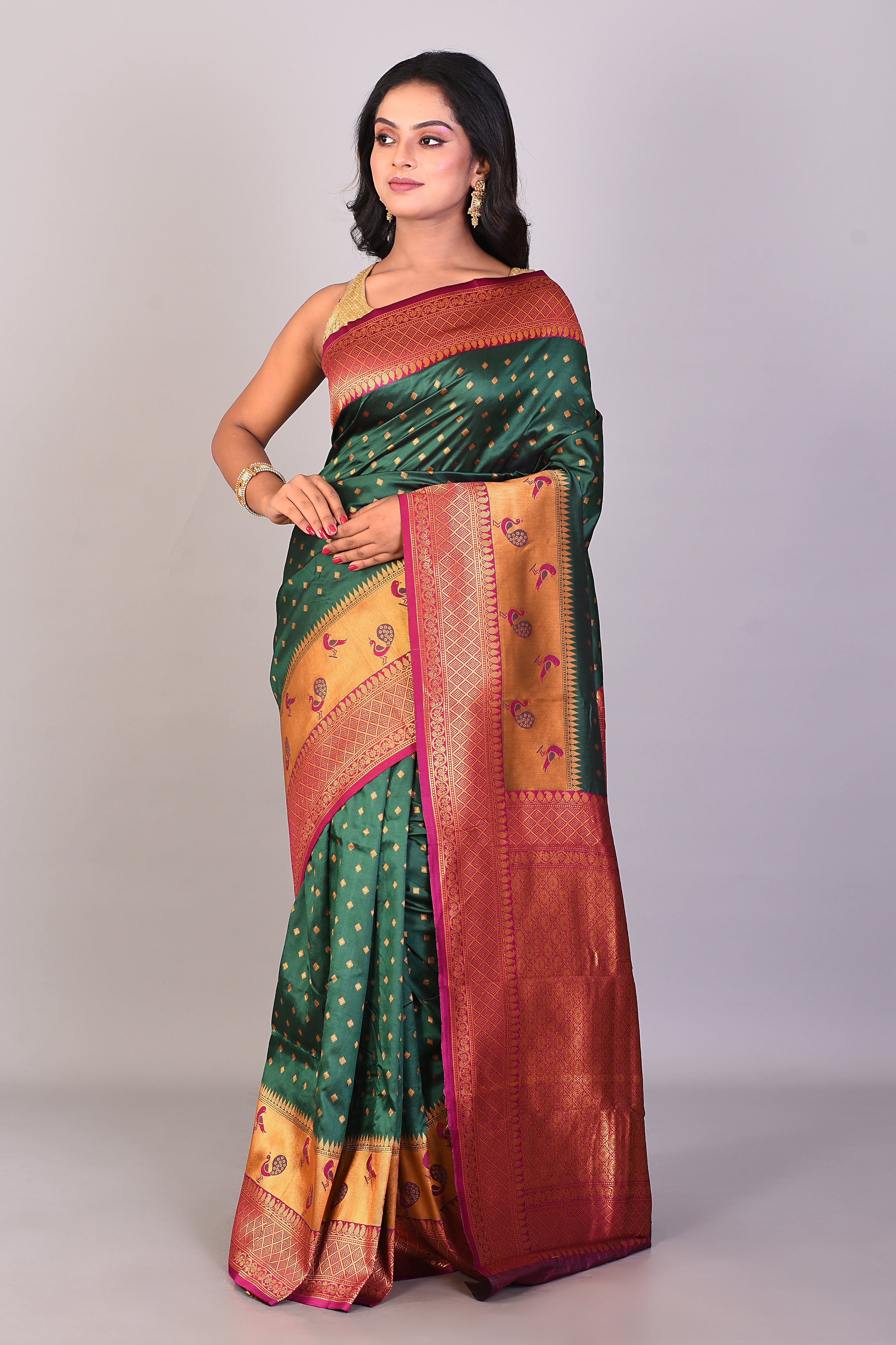 Bottle Green Blended Paithani Silk Saree - Keya Seth Exclusive