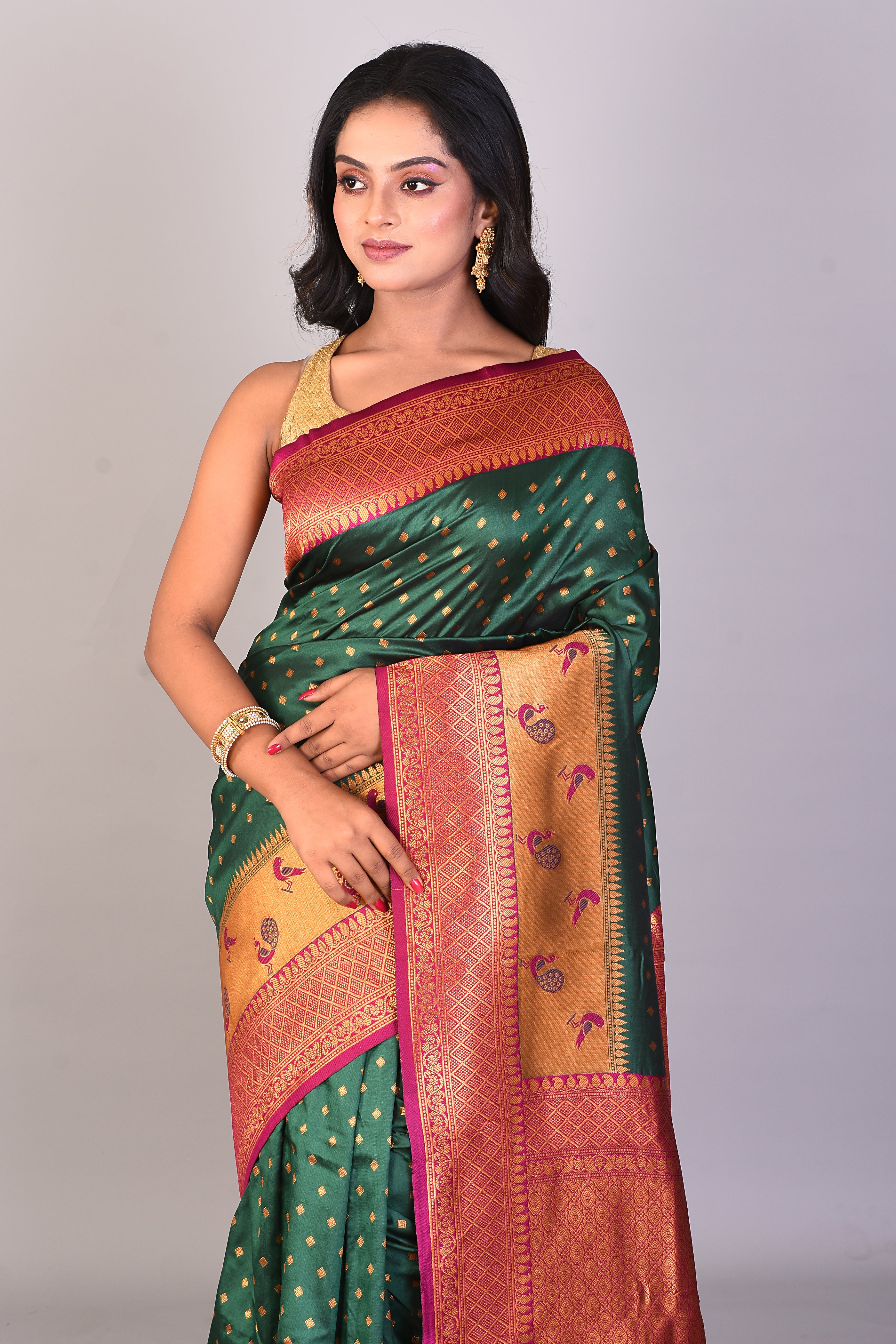Bottle Green Blended Paithani Silk Saree - Keya Seth Exclusive